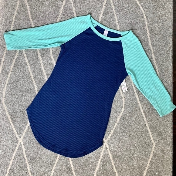No Boundaries Navy & Teal Ribbed Baseball T-shirt - Picture 1 of 5